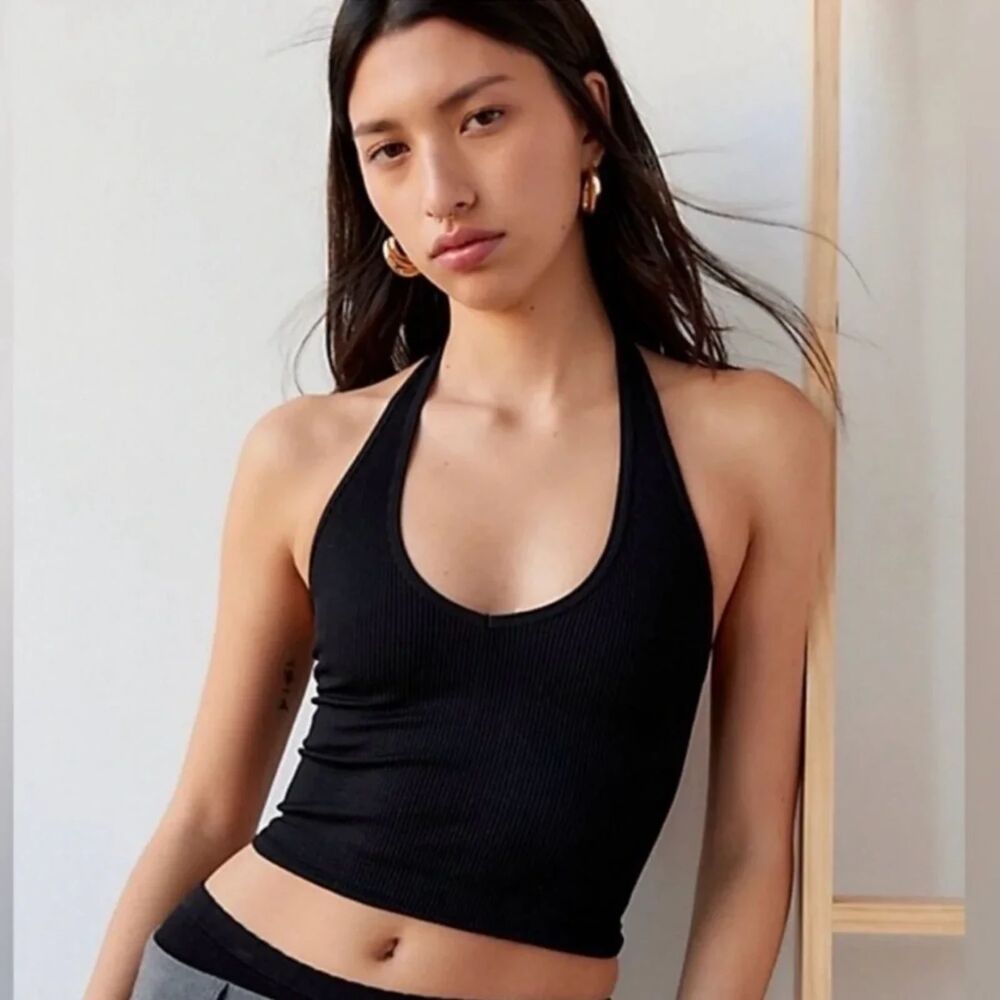 OUT FROM UNDER Black Jackie Seamless Cropped Halter Top